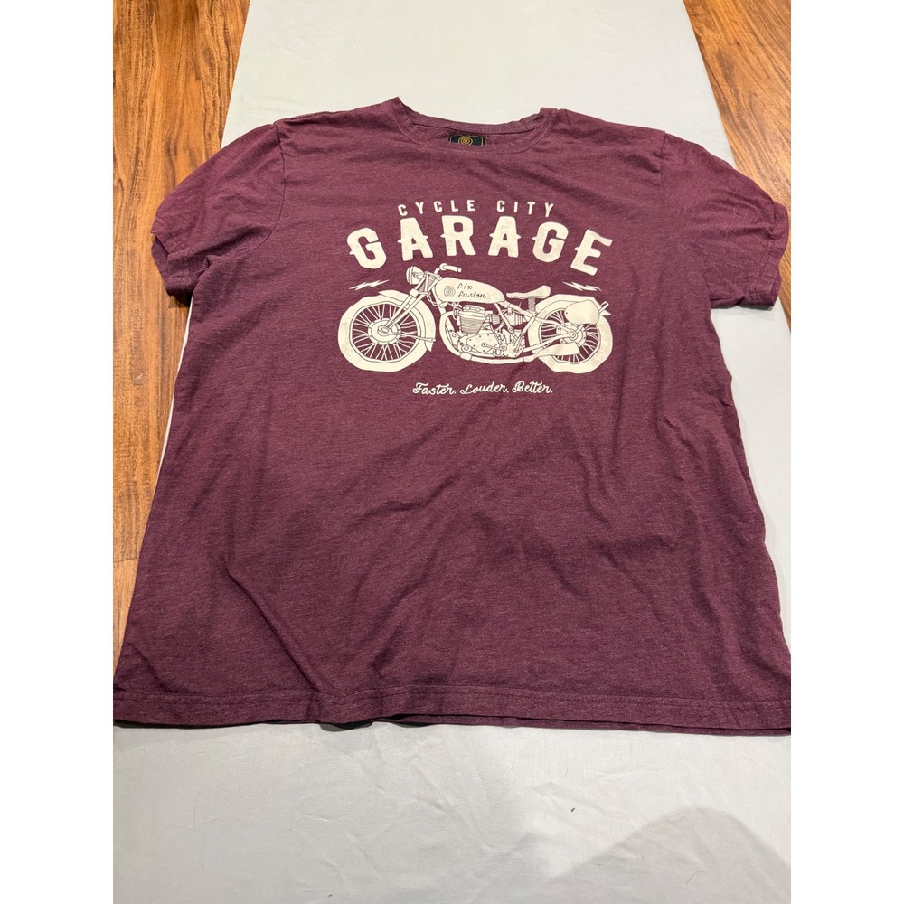 Biker Mens F/X Fusion Cycle City Garage T-Shirt L Burgundy